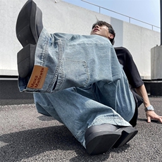 夏男牛仔裤裤脚口袋贴标直筒长裤NK805P50，男装牛仔裤，星座1013-1