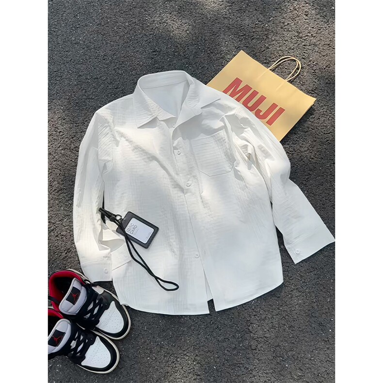 秋季纹理感纯色长袖大码翻领复古舒适衬衫外套男C5461-特P38控75，男装衬衫，电商A001-1