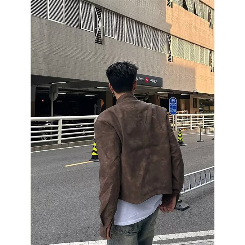高级感垫肩短款机能外套男秋款美式高街潮牌vibe风机车夹克,男装夹克,四季星座505