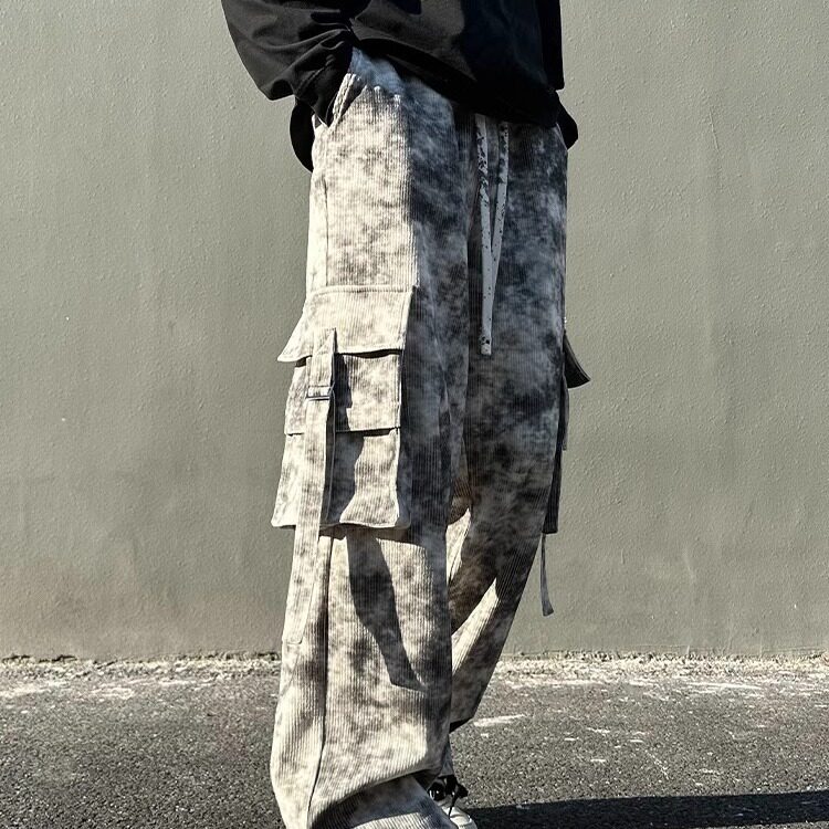 秋冬款男工装裤大口袋扎染直筒宽松休闲长裤大码S-8XLHK002P52,男装休闲裤,星座1013-1