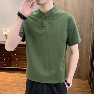 2025夏季棉麻透气清凉男士风盘扣短袖休闲T恤上衣 XF9805-P50图片