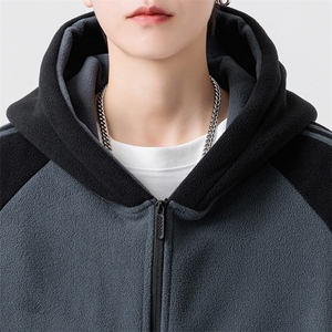 主推摇粒绒三条杠撞色连帽男士外套青少年5XL-8XL批53 W25919-48图片