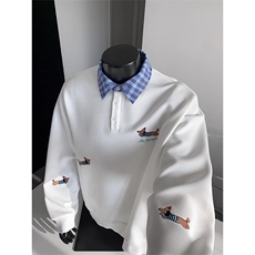 假两件格子polo衫卫衣男款春秋华夫格翻领宽松休闲衣服WB555-P35，男装Polo衫，星座412-1