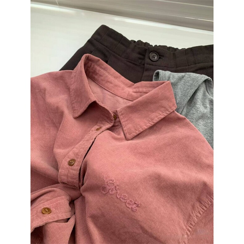 TC658-p45粉色灯芯绒长袖衬衫外套女高级感欧货复古衬衣上衣，女装衬衫，星座617A-2