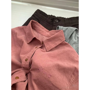 TC658-p45 粉色灯芯绒长袖衬衫外套女高级感欧货复古衬衣上衣,女装衬衫,星座617A-2