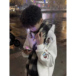 潮流气质ins文艺时尚原宿简约新款日系流行慵懒连帽刺绣卫衣百搭图片