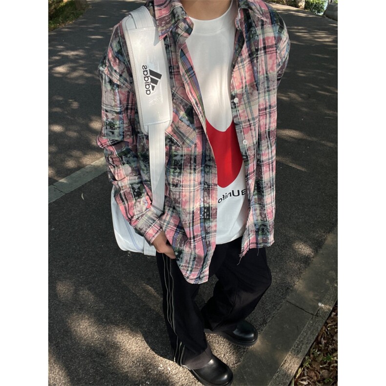 【有货】粉色格子衬衫男女款vintage美式复古长袖衬衣C54LL-特P45,男装衬衫,星座1007（原301D）