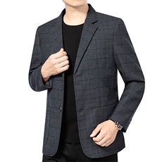 春秋新款中年男士休闲格子西服上衣中老年西装爸爸薄款外套，男装西服，钱塘6003（原4033）