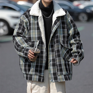 美式复古小香风格子棉衣2024冬季新款羊羔毛棉服男外套 W7964-P85图片