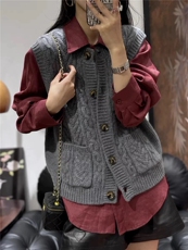 2025年秋季单件时尚百搭通勤简约休闲系扣无袖开衫，女装羊毛衫，恩泰羊绒