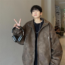 （抖音）美式机车PU水洗晕染做旧加厚皮棉衣XZ301APY002P128，男装棉衣，星座301A