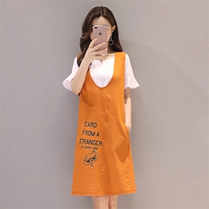 套装/套裙2021年夏季优雅甜美简约短袖纯色内衣+字母无袖吊带裙，女装套装/套裙，笃写