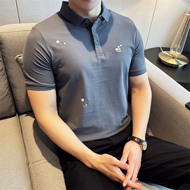 2026新款潮碎花短袖T恤风翻领Polo衫男T0285-P48,男装T恤,电商D342