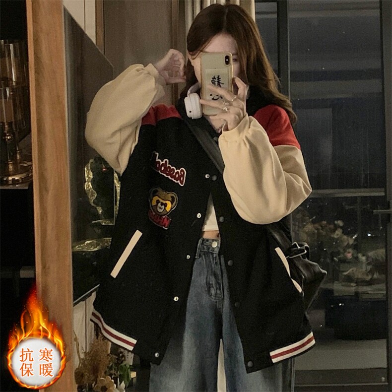 小熊棒球服秋冬2025年新款学生宽松韩版上衣加厚外套C457-P95,女装短外套,星座911-2(原星座613-2）