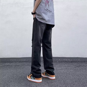 夏季新款高街破洞牛仔裤男美式潮牌直筒宽松情侣阔腿裤N2328-P40图片