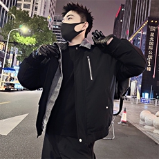 B35/P138控178假两件男士棉服拼接牛仔外套冬季时尚棉衣芥拾紫首1，男装工装外套，星座305B