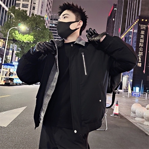 B35/P138控178假两件男士棉服拼接牛仔外套冬季时尚棉衣芥拾紫首1图片