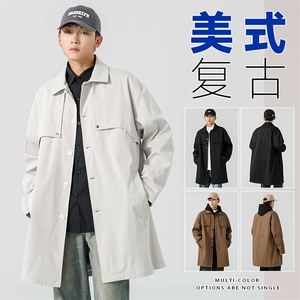 主推25春秋男士中长款巴尔肯翻领风衣铆钉装饰外套大衣2439图片