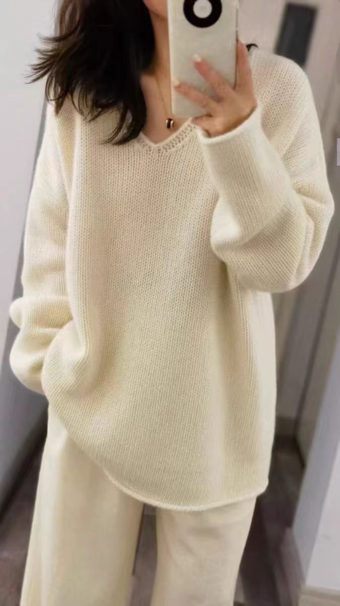女士秋冬宽松加厚V领羊毛衫羊毛,女装羊毛衫,冀清阳荣