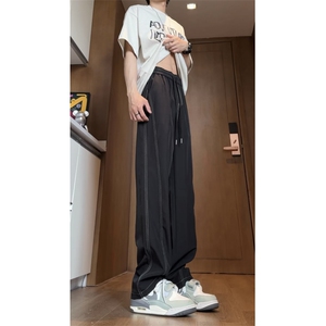 黑色垂感阔腿裤夏季薄款凉感冰丝裤子男设计感弯刀裤310A-510-P20