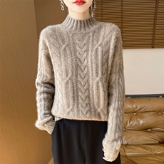 2025年秋季新款百搭加厚3股麻花套头衫，女装羊毛衫，新胜羊绒