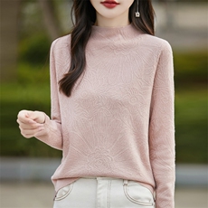 半高领毛衣女薄款秋冬季2024新款套头加绒加厚宽松百搭，女装针织衫/毛衣，暖娇绒包芯纱店