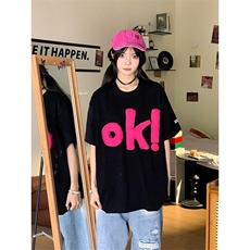 网图有货美式复古立体OK字母短袖T恤男女情侣宽松上衣A529-P38，男装T恤，星座1505