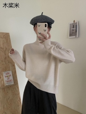 时尚百搭女士秋冬羊毛衫纯色简约高领长袖显瘦针织衫，女装羊毛衫，牧思羊