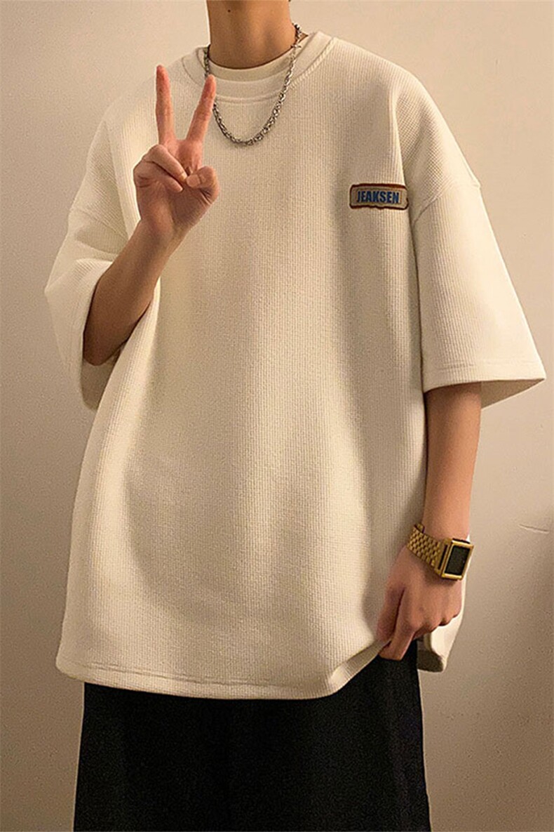 华夫格短袖t恤男夏季高级感潮牌落肩大码体恤衫-JK23224-P25控38,男装T恤,星座605(原A050)