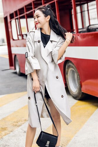 1806喇叭袖2021春装中长款中袖风衣女装外套,女装风衣,红依娜