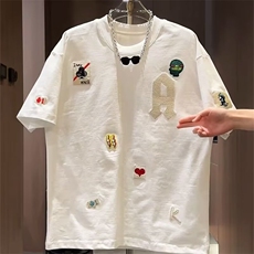 2025夏季刺绣印花短袖t恤男女宽松轻奢半袖体恤打底衫TX537，男装T恤，星座208-5