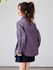 2026春季新款紫色渐变牛仔衬衫女设计感小众纯棉上衣休闲宽松外套，女装衬衫，艾米
