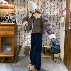 现货！2025冬装新款50绒短款咖色羽绒服2C056-6867-P245控348，女装羽绒服，2C056