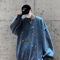 美式潮牌重磅水洗做旧圆领卫衣力推大码男XZ517A-BK5557-P58，男装卫衣，星座517A