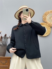 2025年秋季时尚百搭通勤简约休闲尖领竖兜加棉衬衣，女装衬衫，湘姗