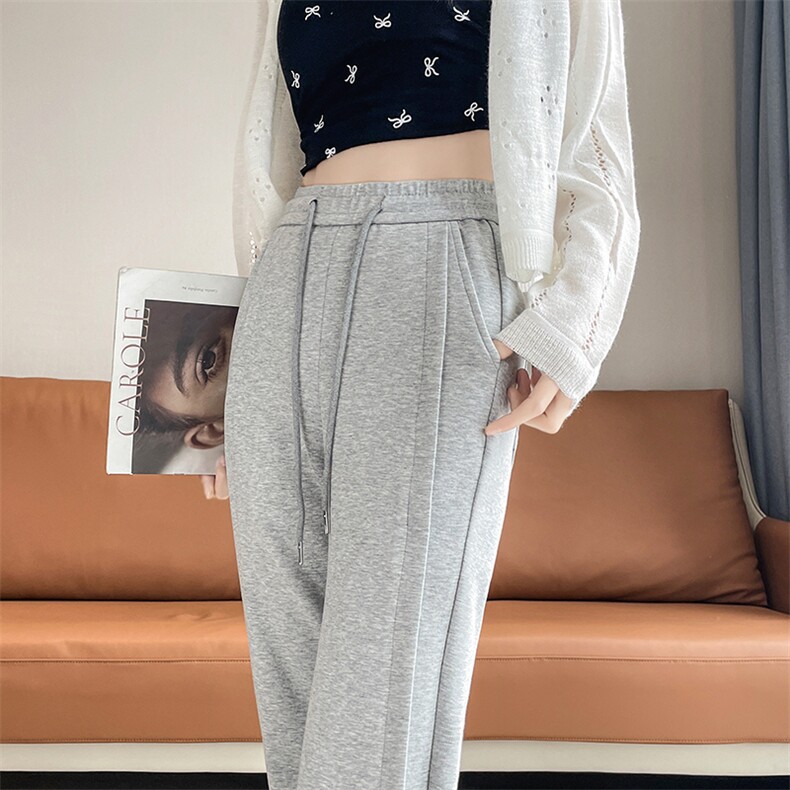 浅灰色早秋季微喇卫裤女秋冬新款休闲运动小个子阔腿喇叭裤,女装休闲裤,云美莎专业女裤-全店现货