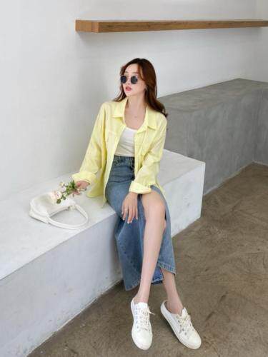 2021春夏新款挚爱多色纯色衬衫女设计感小众宽松纯色长袖防晒，女装衬衫，香丽迪1