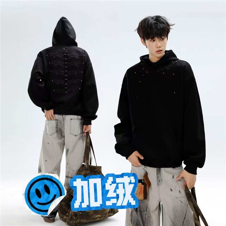 美式重磅Cleanfit刺绣连帽卫衣男女宽松休闲上衣帽衫WB604-P55，男装卫衣，星座412-3
