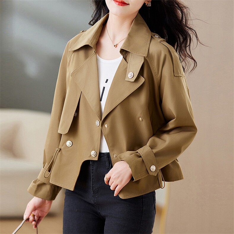 现货风衣外套女2023年秋季短款宽松洋气欧版气质显瘦白搭外套，女装风衣，仁梯