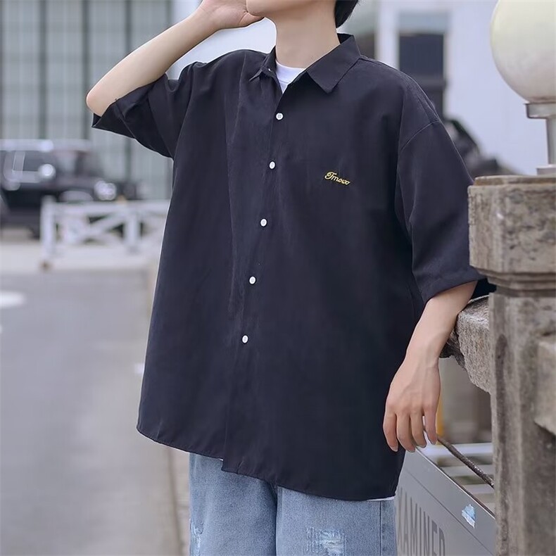 衬衫男短袖字母高街帅气2026夏季新款ins宽松百搭衬衣CY248-P32,男装T恤,星座412