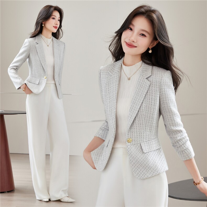 《档口现货》2026秋上新休闲收腰华夫格气质小西装外套女图片