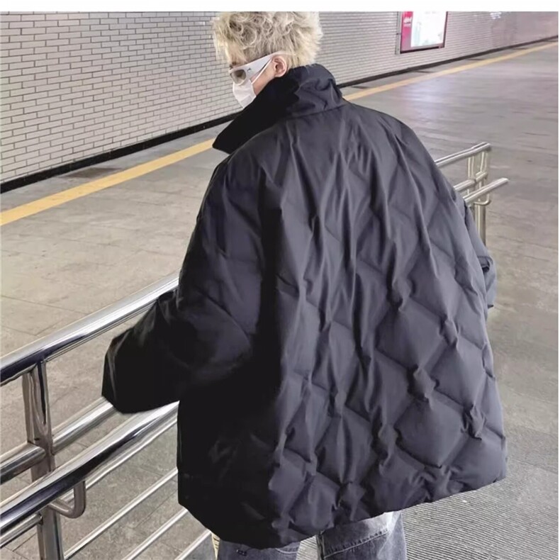 8164菱形格棉衣小众设计感时尚棉服潮流男款宽松韩版加厚情侣外套图片