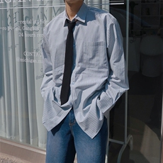 条纹休闲衬衫男春季宽松长袖衬衣韩版潮流翻领上衣710-806P50，男装衬衫，星座710