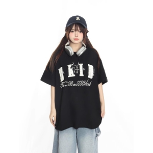 短袖T恤男女夏季潮牌美式复古钉珠高街上衣DTA215-P48图片