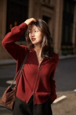 拉链帽衫胸围110衣长60袖长68，女装针织衫/毛衣，初婷羊绒