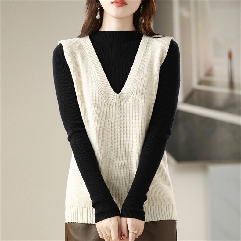 2025年秋季新款元宝针针织V领马甲时尚休闲通勤百搭，女装针织衫/毛衣，阁惠羊绒