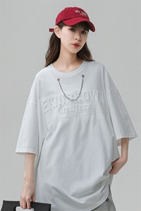 1中性大码M-5XL重磅字母钢印印花项链T恤女短袖男DT77007P38控58图片