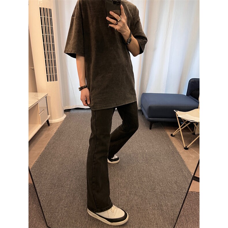 高街vibe纯色牛仔裤男款夏季修身直筒弹力微喇叭裤控价68,男装牛仔裤,星座310A-4