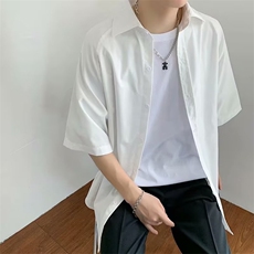 日系五分袖春夏季新款衬衫潮流慵懒男方领宽松型衬衫JC198P26，男装衬衫，星座1116-2
