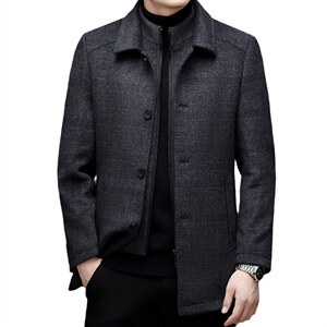 男装羊毛风衣可拆卸内胆男外套宽松翻领秋冬爸爸装HM2102-P250图片